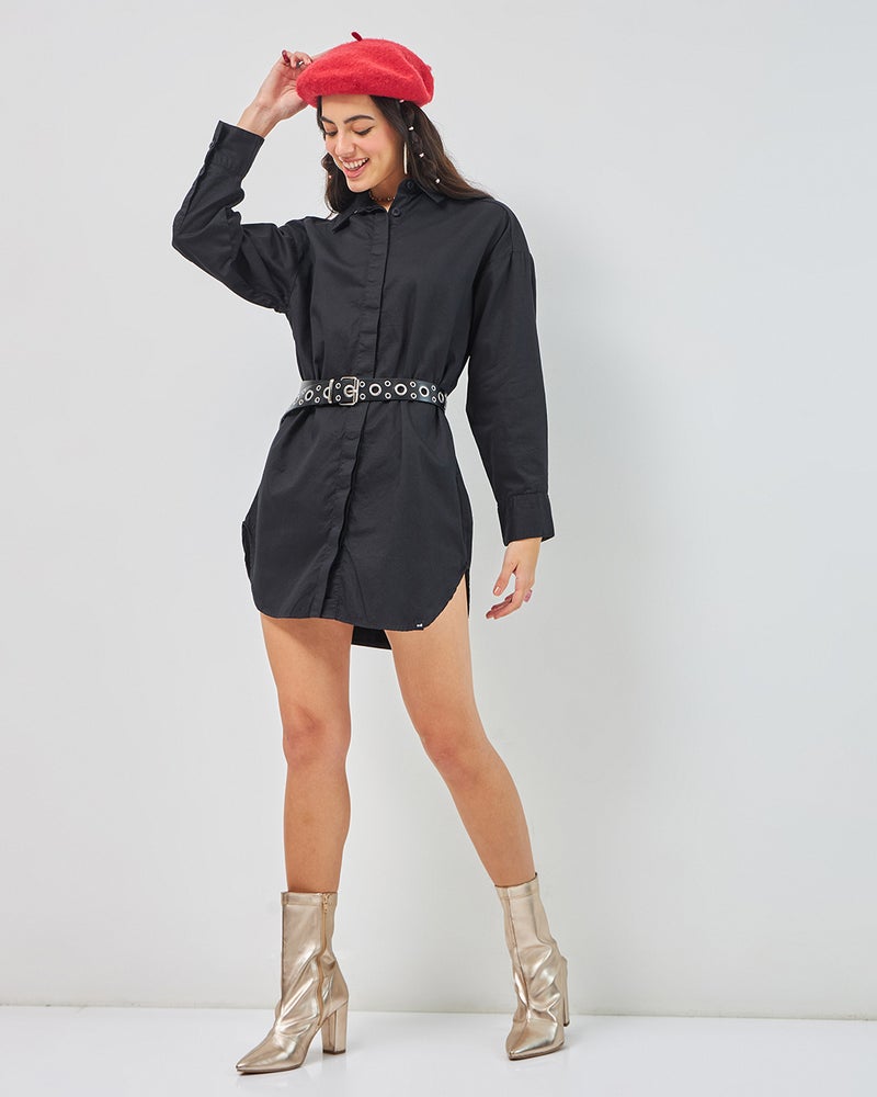 bewakoof Women's Black Super Loose Fit Shirt Dress - Image 4
